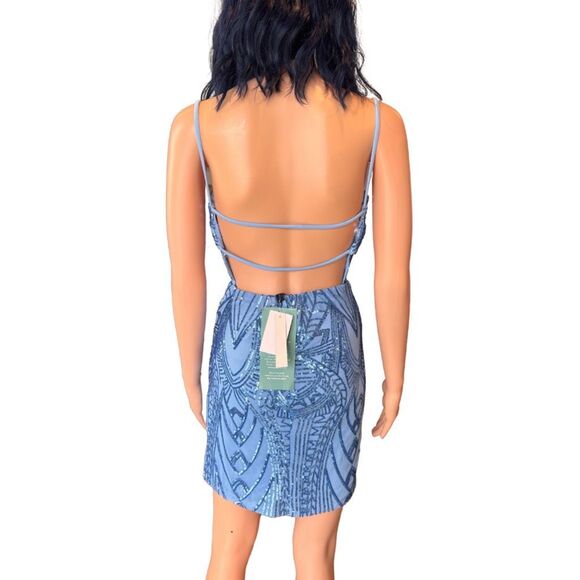 NWT Speechless Sequin Dress L Juniors (Fits XS) Blue Cage Back Bodycon NYE Party - Picture 5 of 7